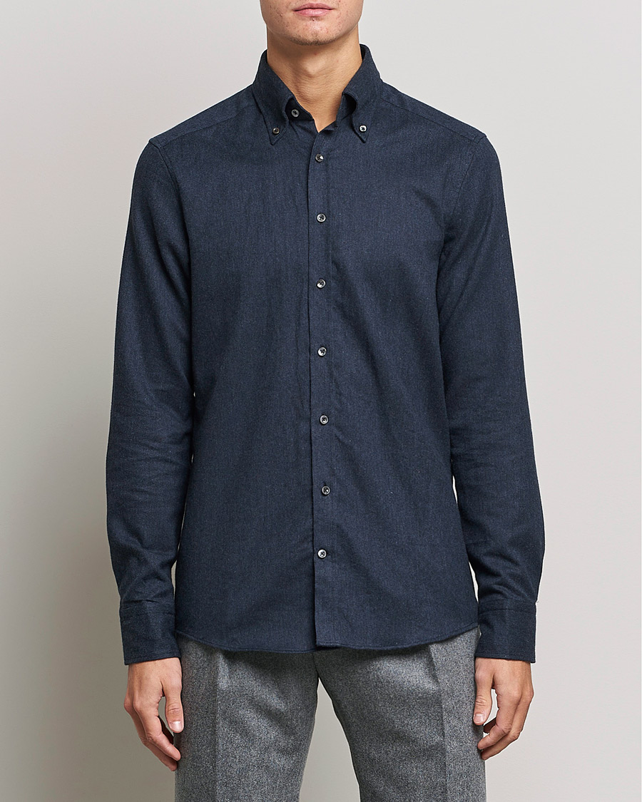Herr | Skjortor | Stenströms | Slimline Flannel Shirt Navy