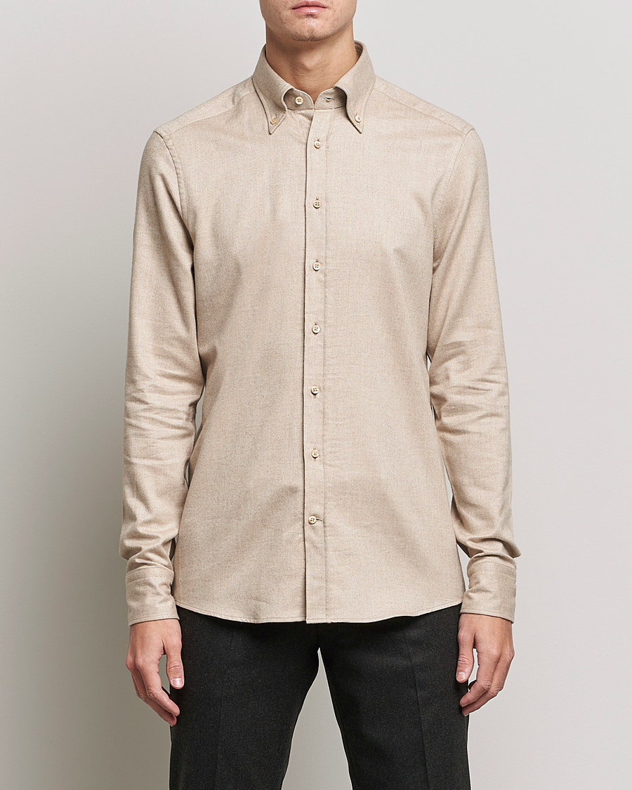 Herr | Skjortor | Stenströms | Slimline Flannel Shirt Beige