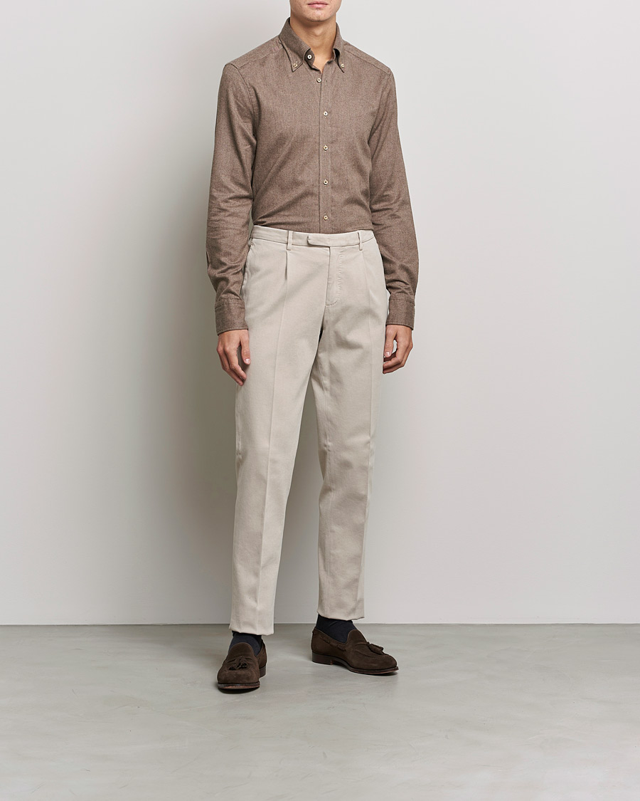 Herr | Skjortor | Stenströms | Slimline Flannel Shirt Brown