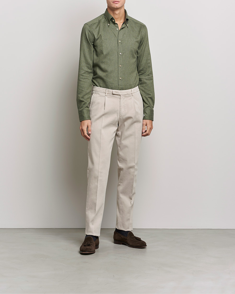 Herr | Skjortor | Stenströms | Slimline Flannel Shirt Dark Green