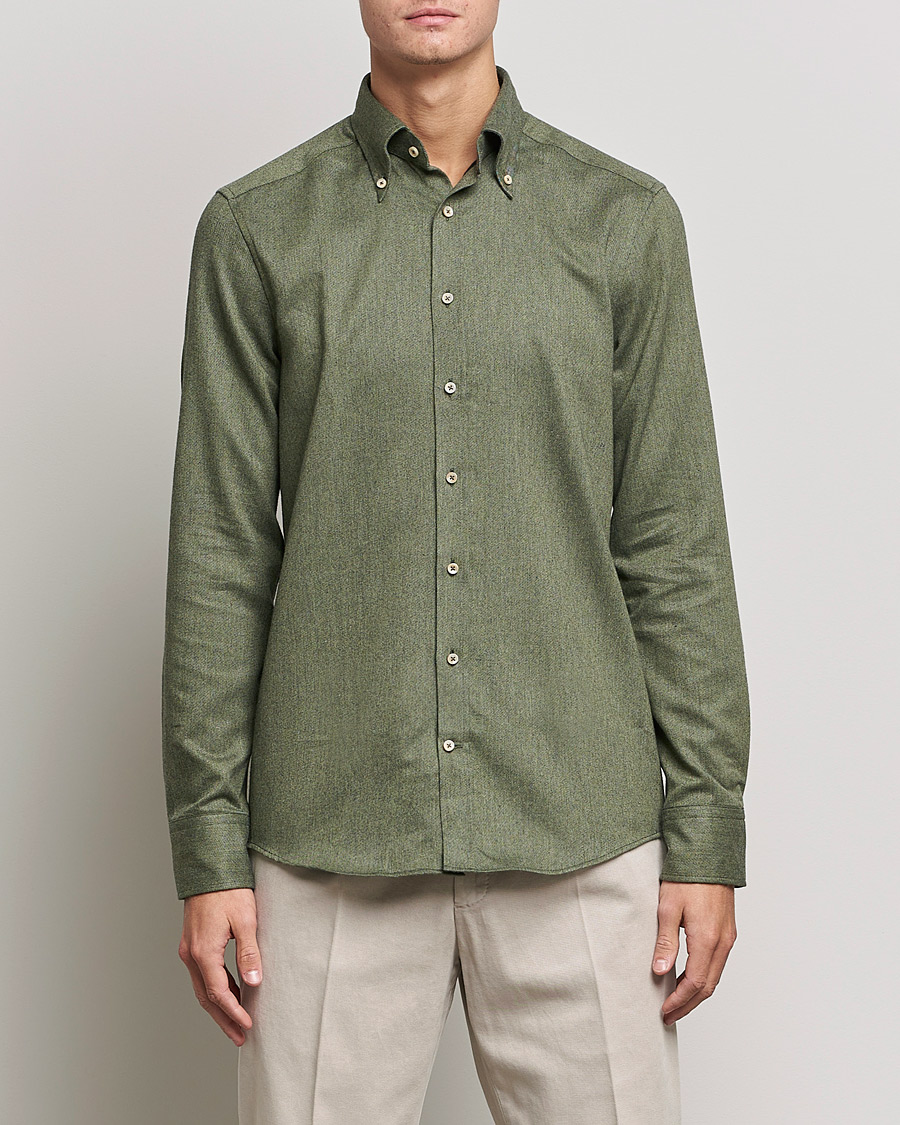 Herr | Skjortor | Stenströms | Slimline Flannel Shirt Dark Green