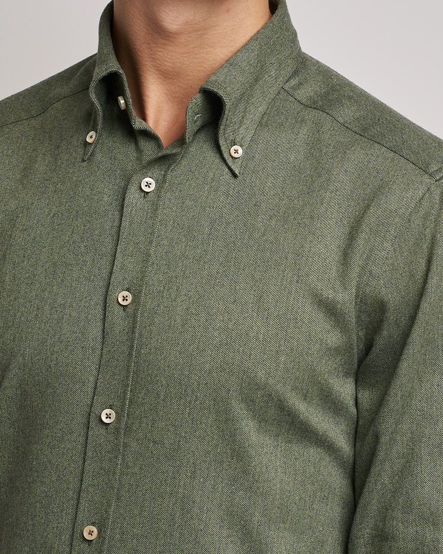 Herr | Skjortor | Stenströms | Slimline Flannel Shirt Dark Green