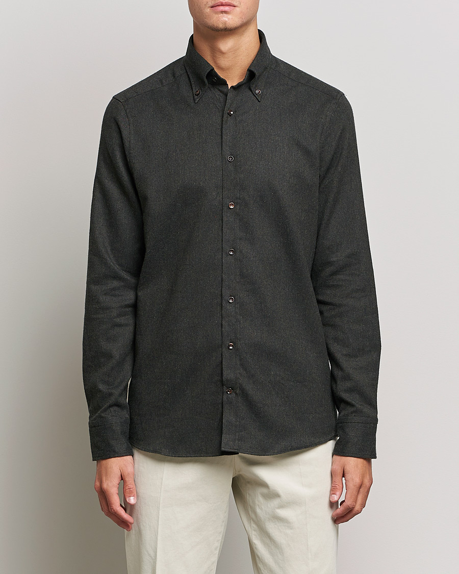 Herr | Skjortor | Stenströms | Slimline Flannel Shirt Dark Green