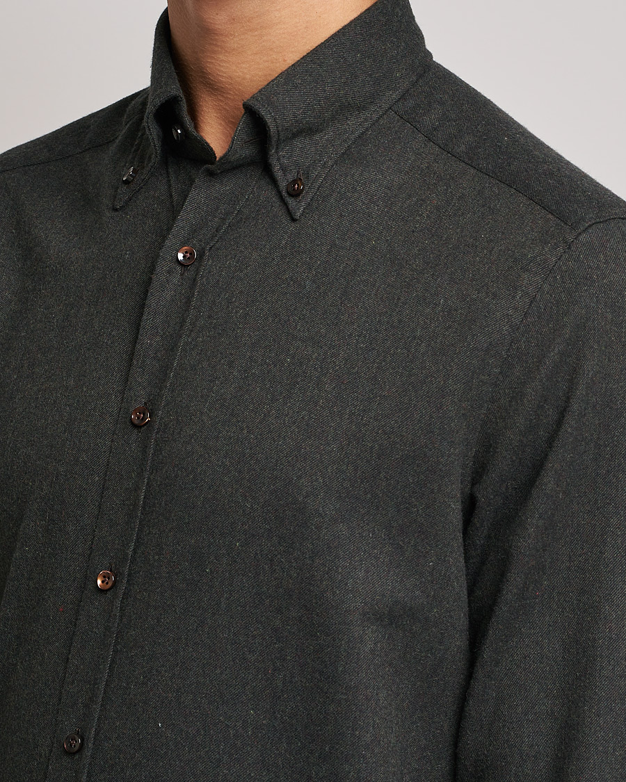 Herr | Skjortor | Stenströms | Slimline Flannel Shirt Dark Green