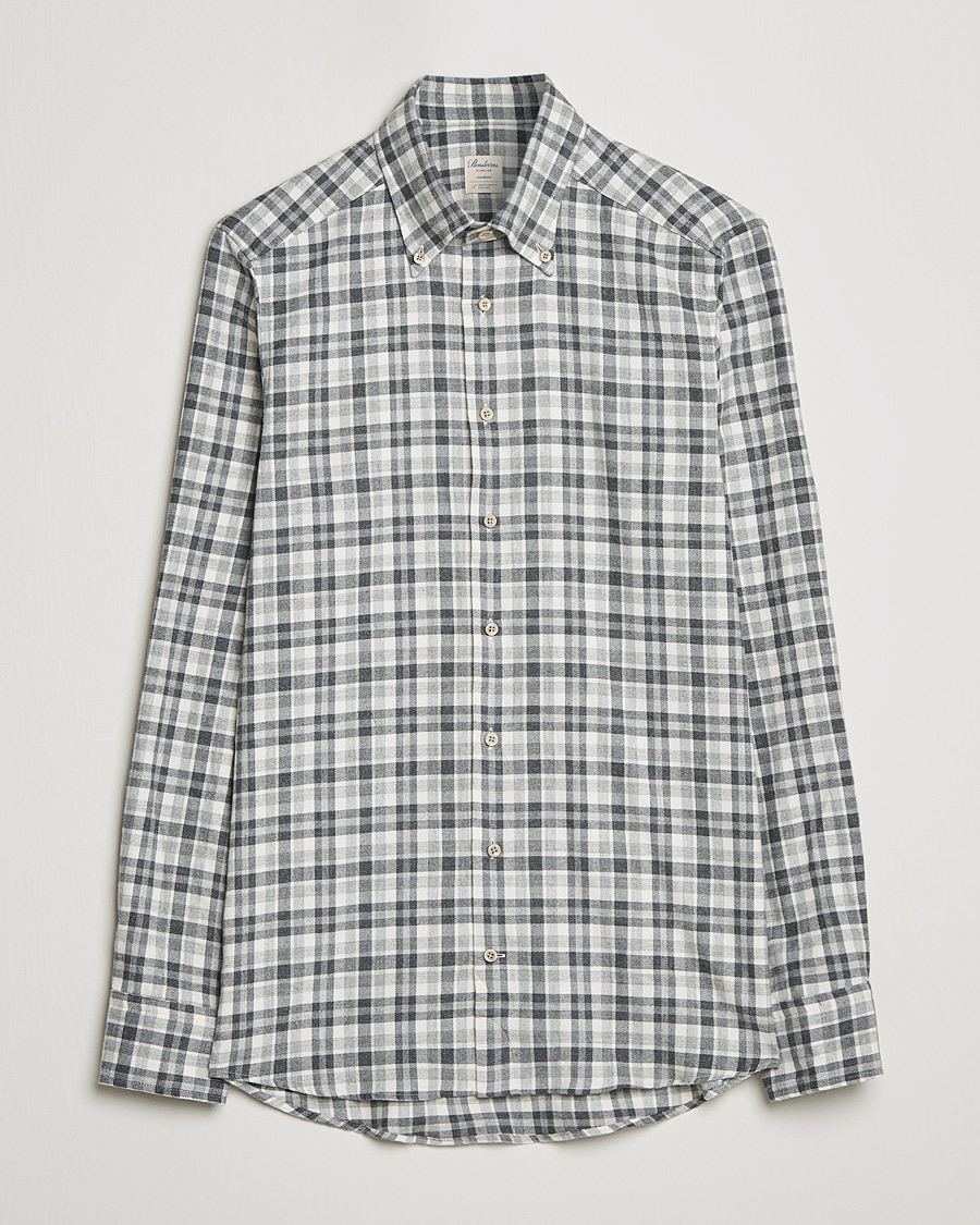 Herr | Skjortor | Stenströms | Slimline Checked Flannel Shirt Grey/White