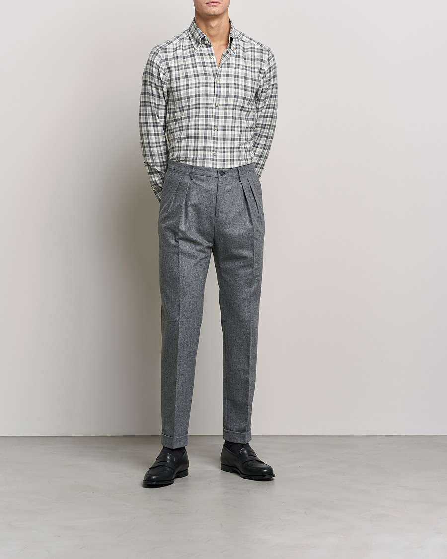 Herr | Skjortor | Stenströms | Slimline Checked Flannel Shirt Grey/White
