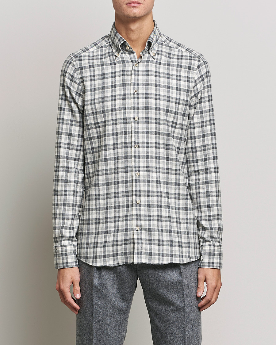Herr | Skjortor | Stenströms | Slimline Checked Flannel Shirt Grey/White