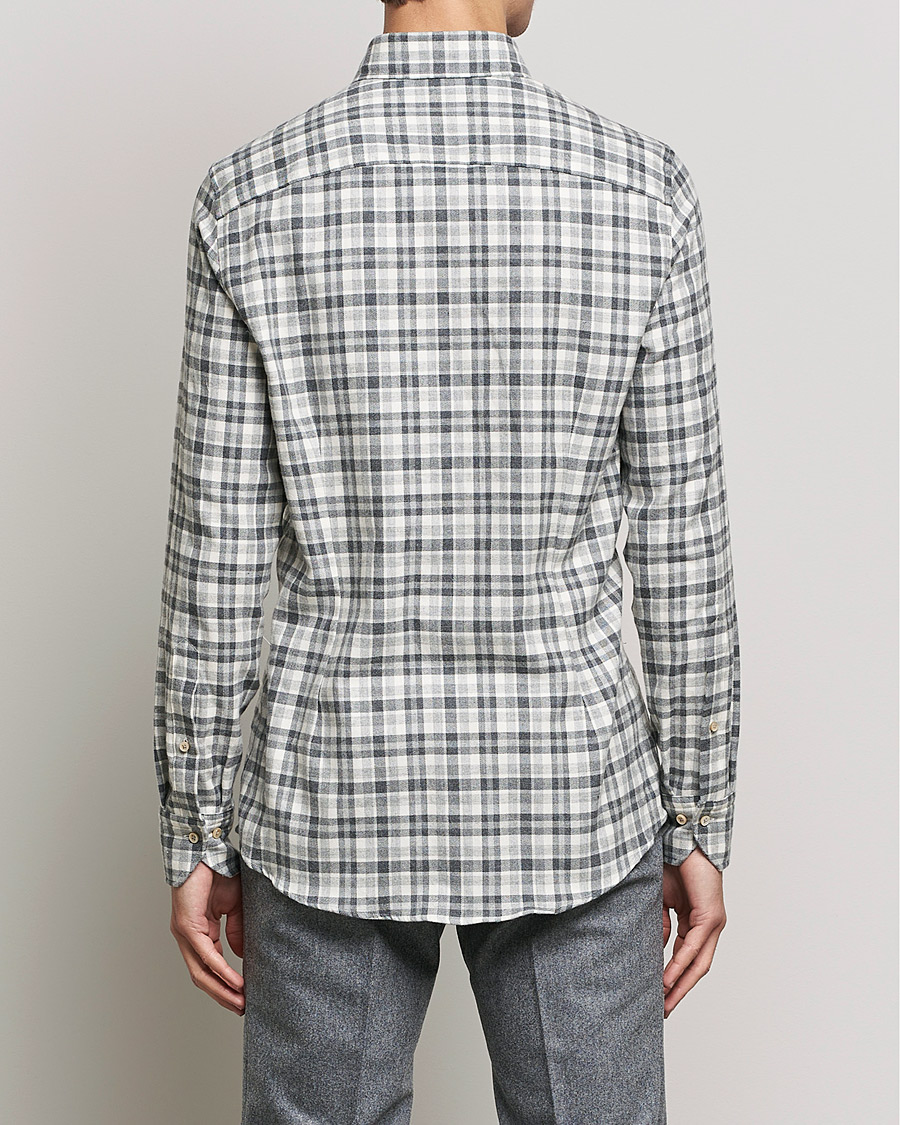 Herr | Skjortor | Stenströms | Slimline Checked Flannel Shirt Grey/White