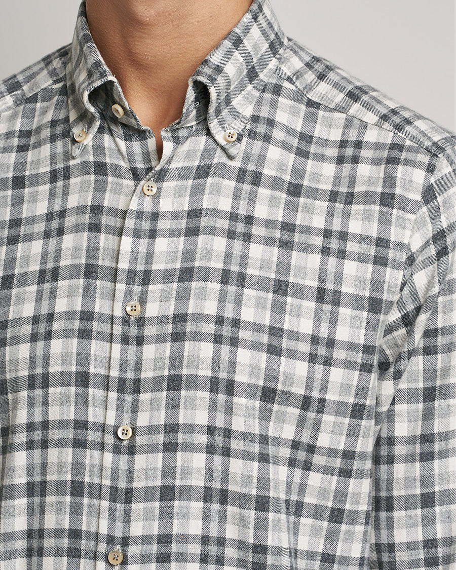 Herr | Skjortor | Stenströms | Slimline Checked Flannel Shirt Grey/White