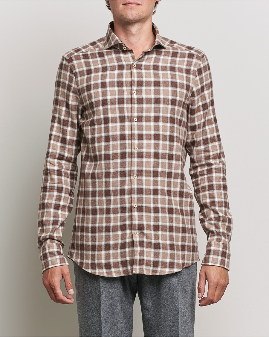 Herr | Skjortor | Stenströms | Slimline Checked Flannel Shirt Brown