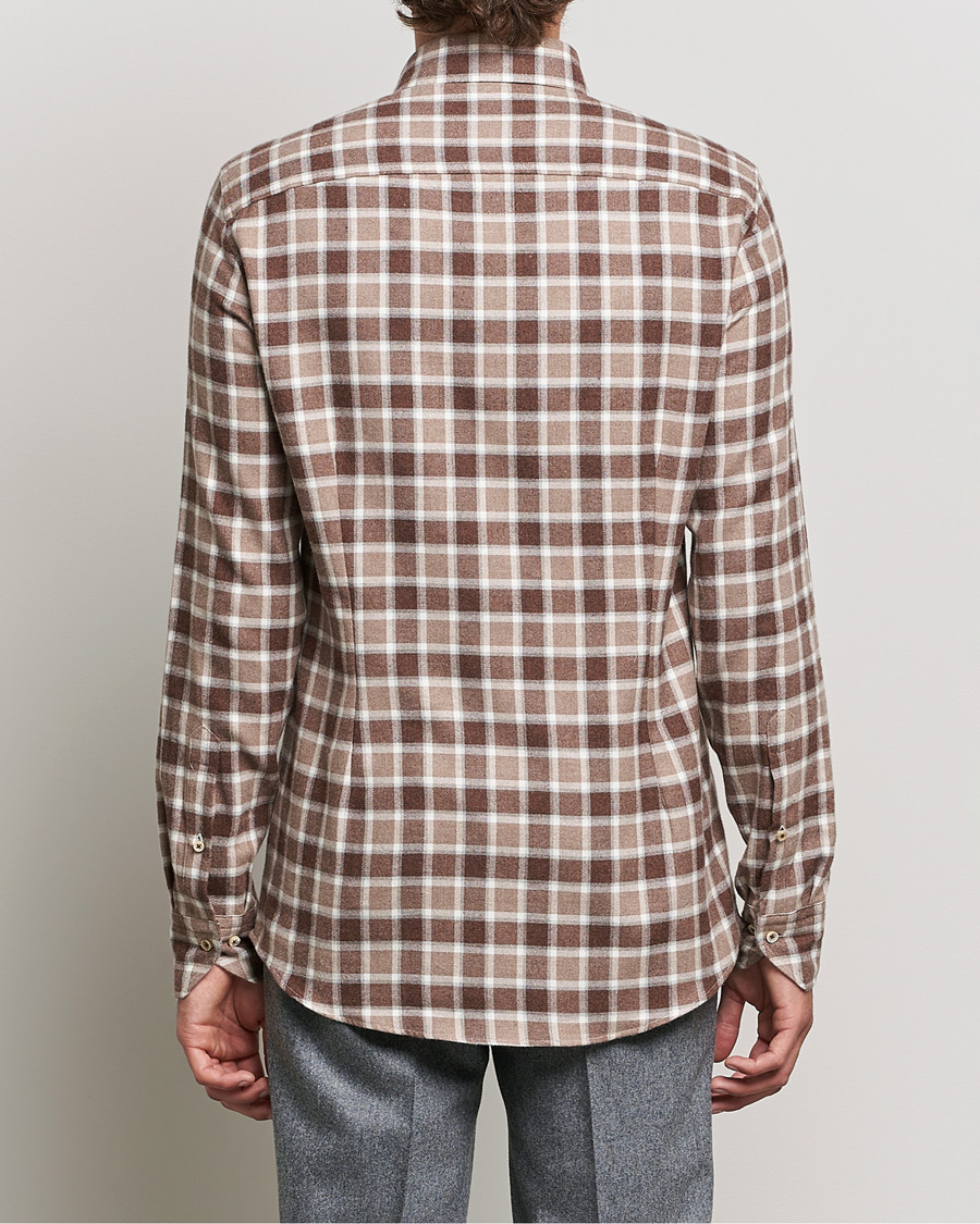 Herr | Skjortor | Stenströms | Slimline Checked Flannel Shirt Brown