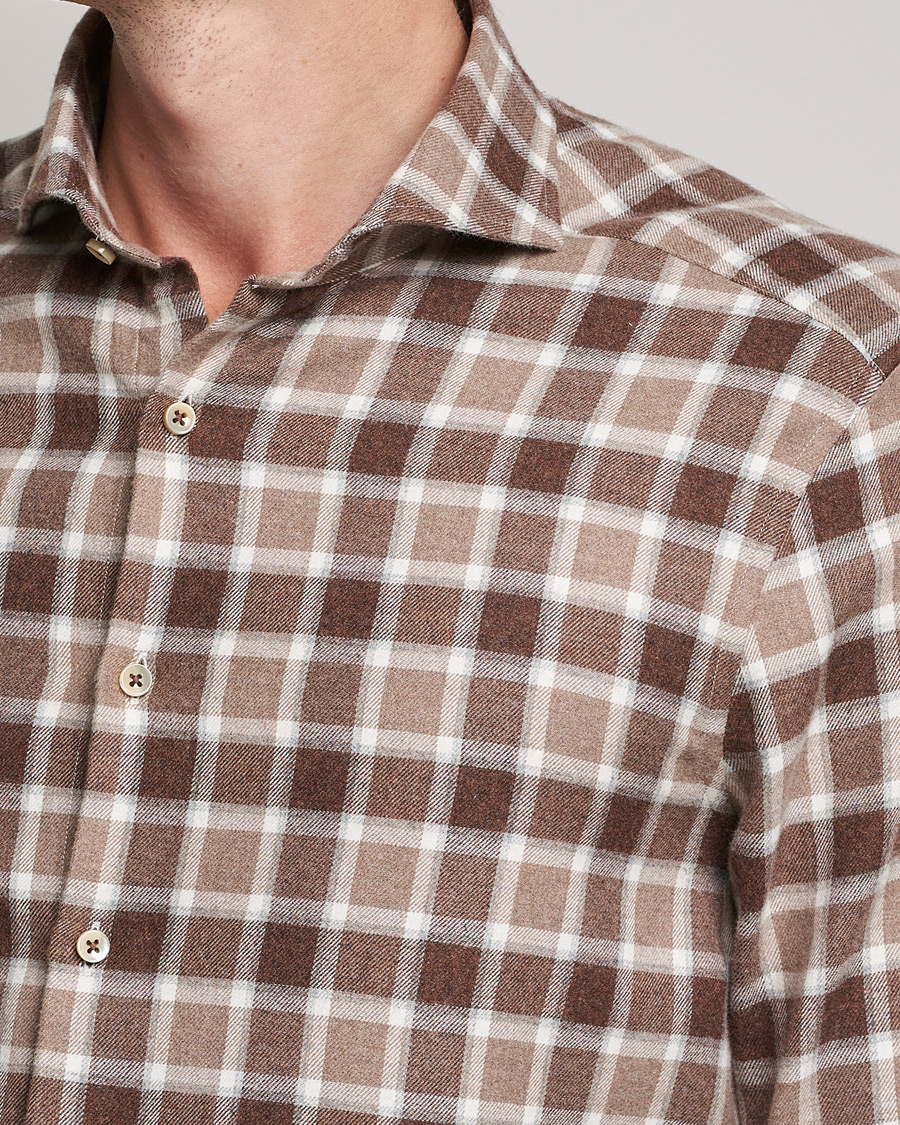 Herr | Skjortor | Stenströms | Slimline Checked Flannel Shirt Brown