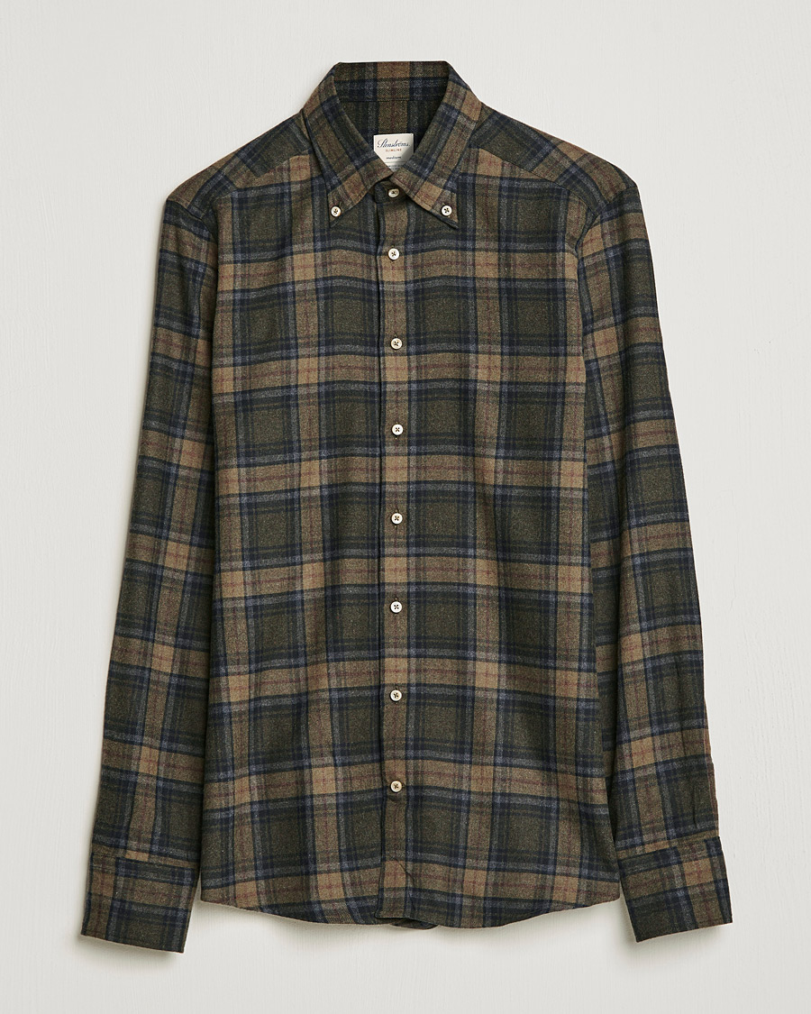 Herr | Skjortor | Stenströms | Slimline Checked Flannel Shirt Dark Green