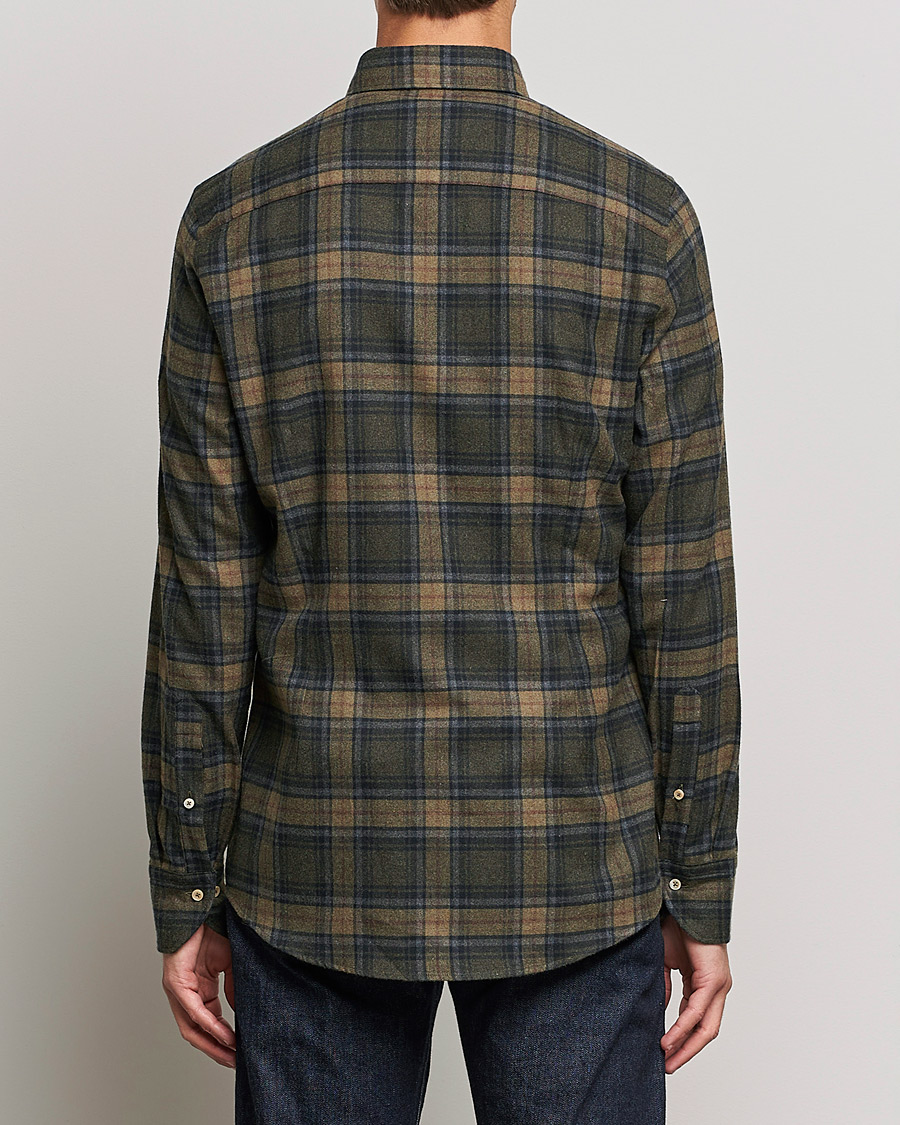 Herr | Skjortor | Stenströms | Slimline Checked Flannel Shirt Dark Green