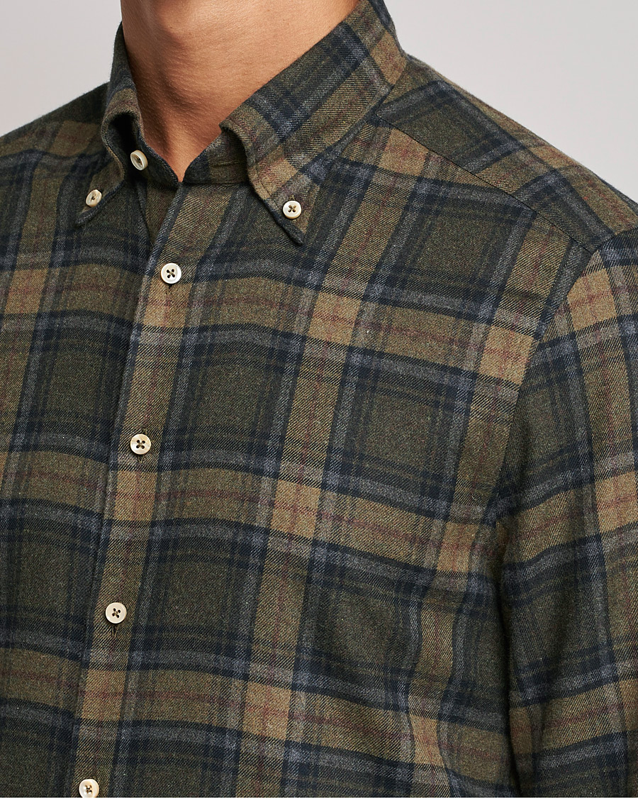 Herr | Skjortor | Stenströms | Slimline Checked Flannel Shirt Dark Green