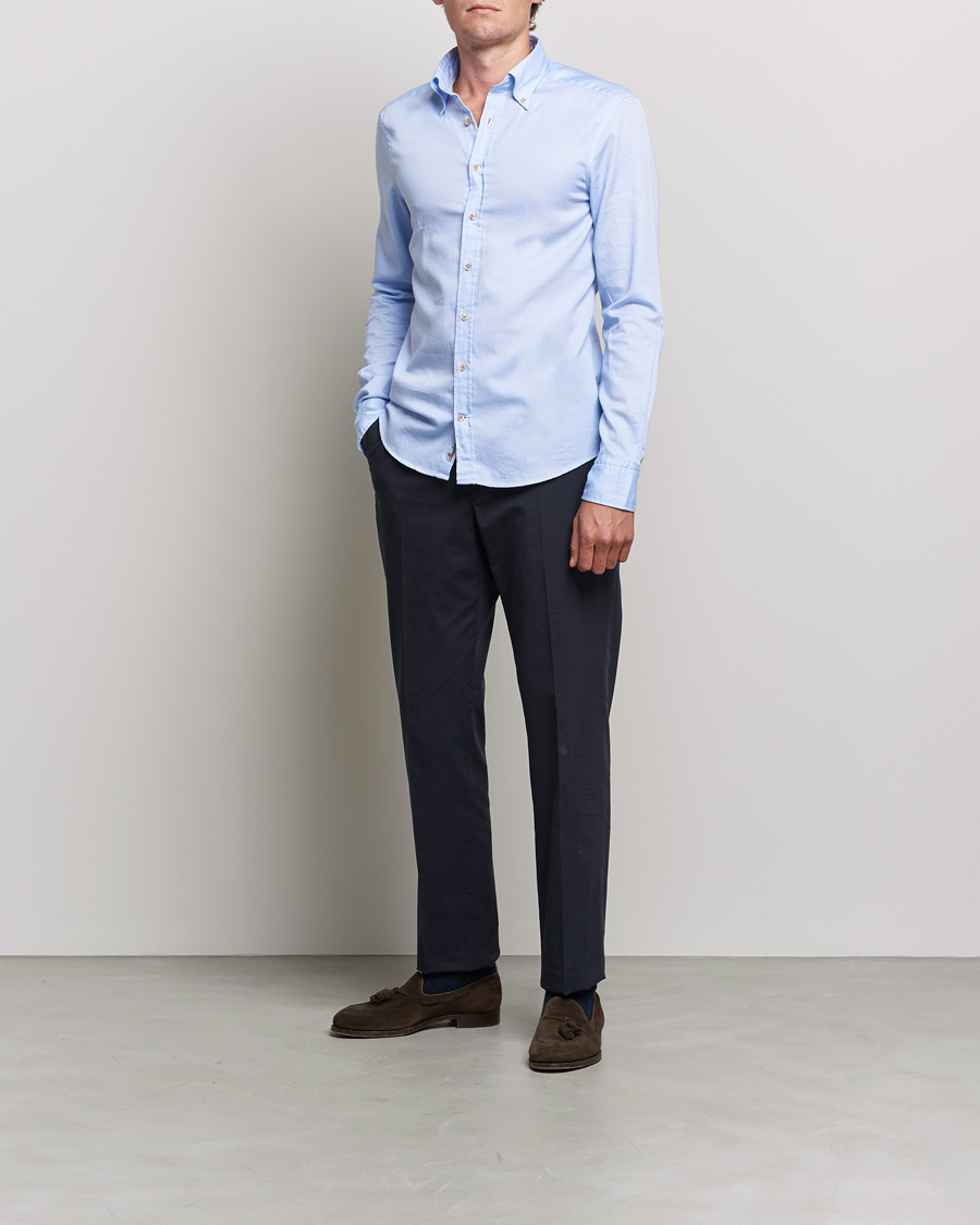 Herr | Skjortor | Stenströms | Slimline Button Down Printed Oxford Shirt Light Blue