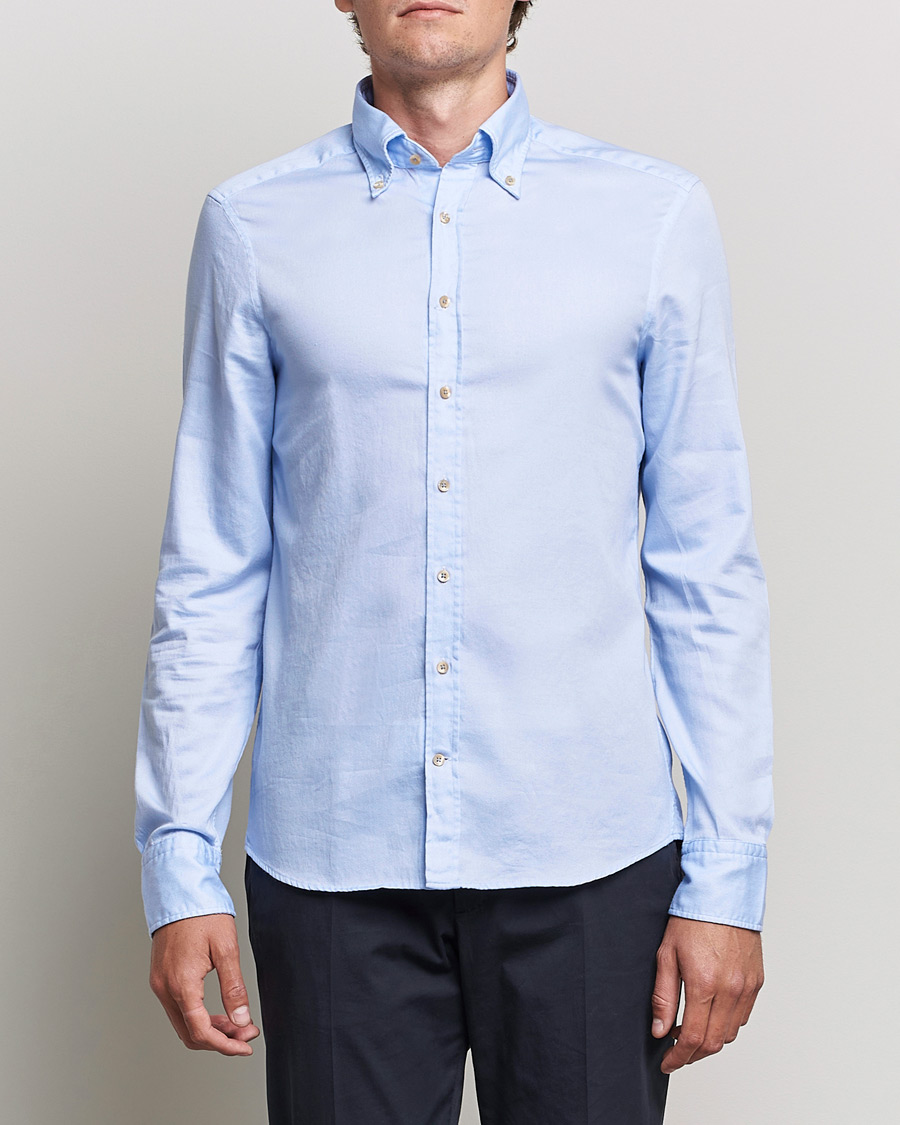 Herr |  | Stenströms | Slimline Button Down Printed Oxford Shirt Light Blue