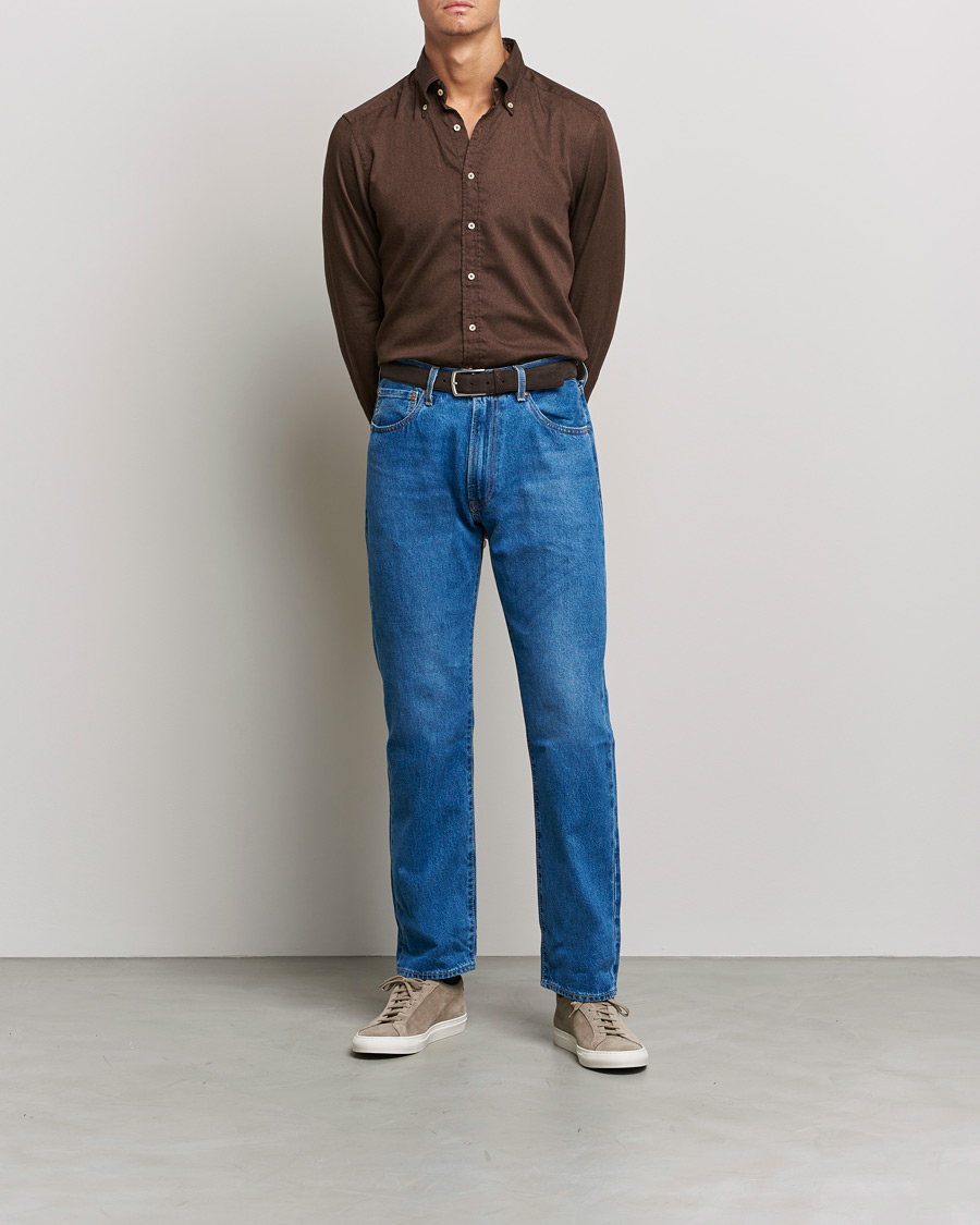 Herr | Oxfordskjortor | Stenströms | Slimline Button Down Printed Oxford Shirt Brown