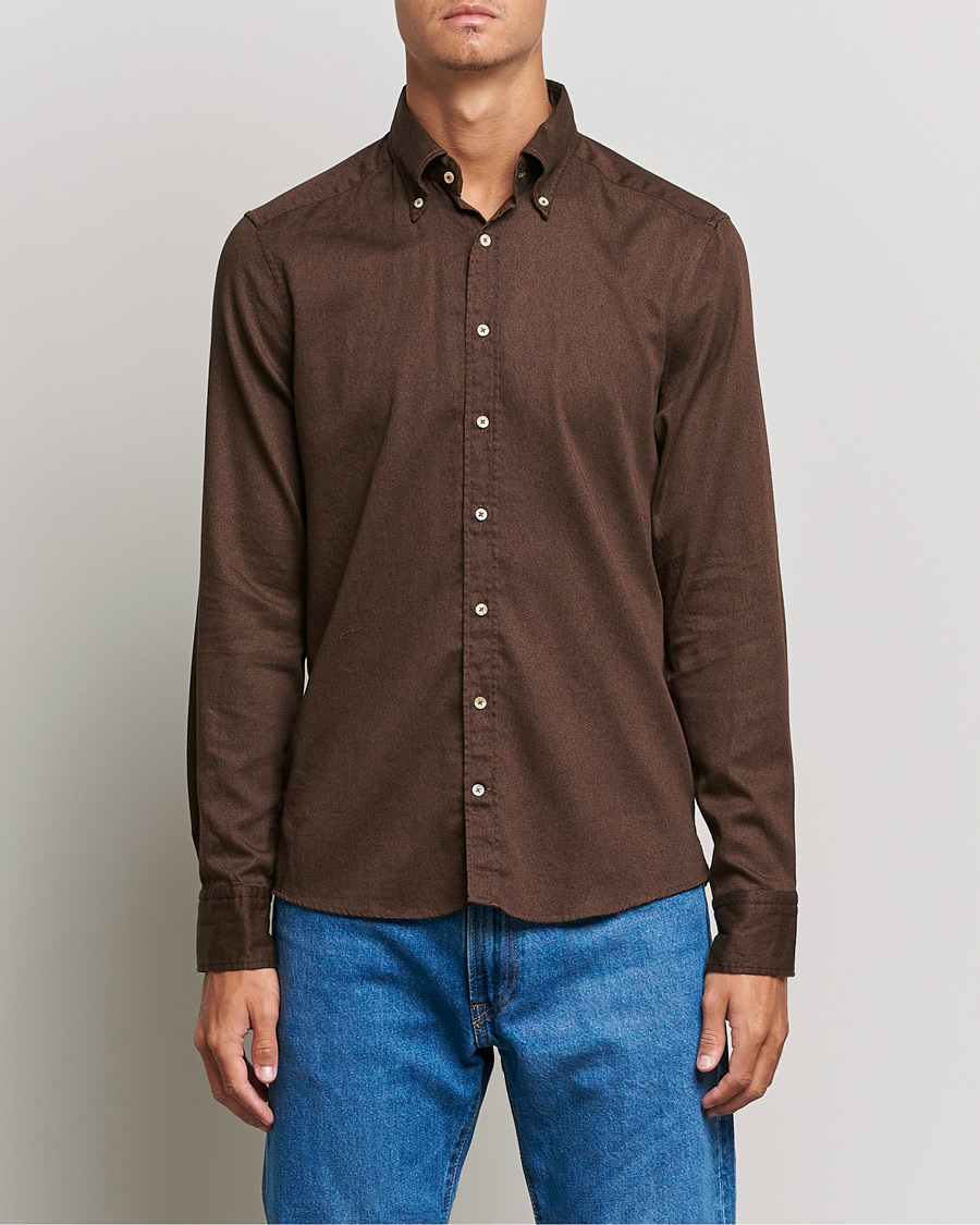 Herr | Skjortor | Stenströms | Slimline Button Down Printed Oxford Shirt Brown