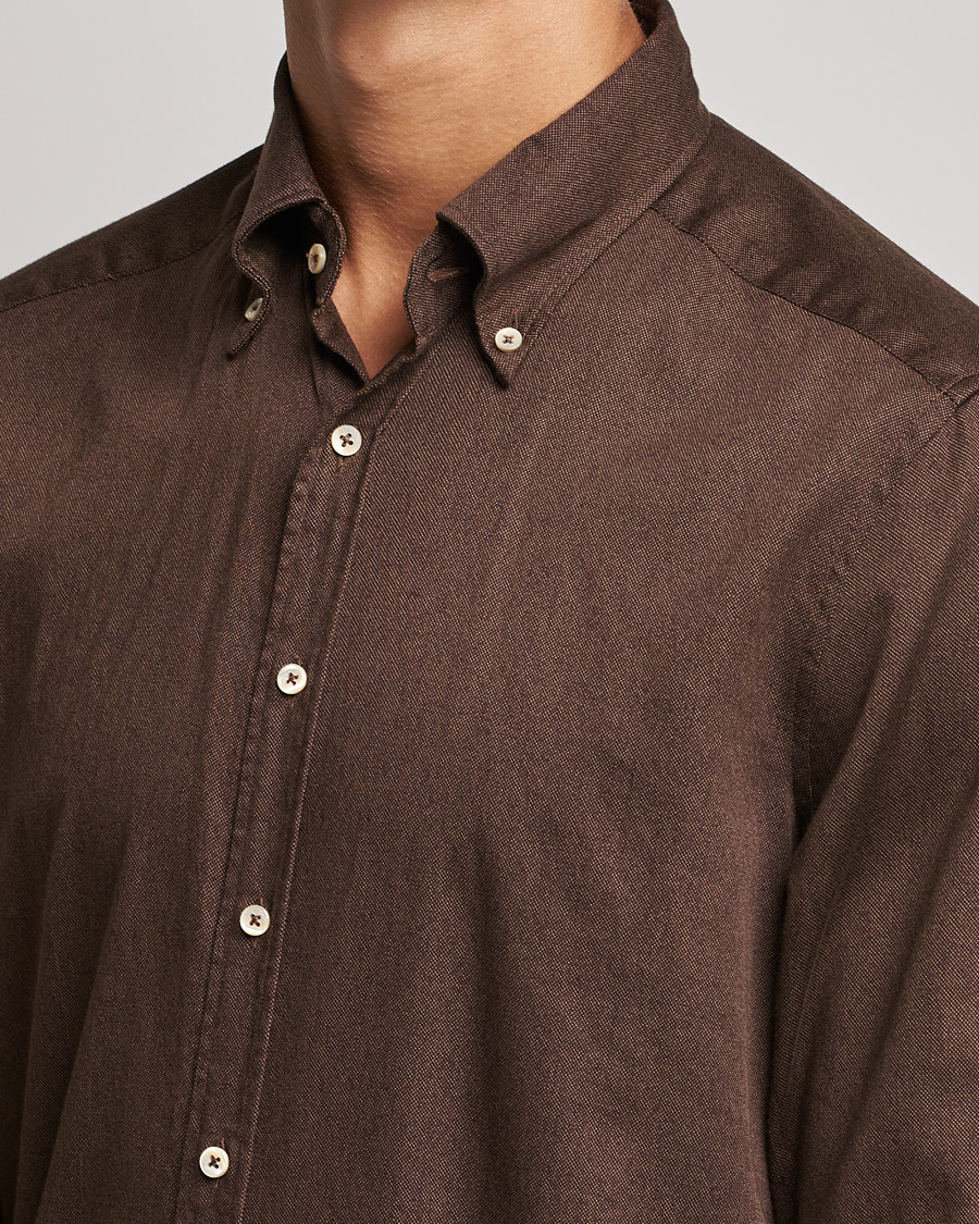 Herr | Skjortor | Stenströms | Slimline Button Down Printed Oxford Shirt Brown