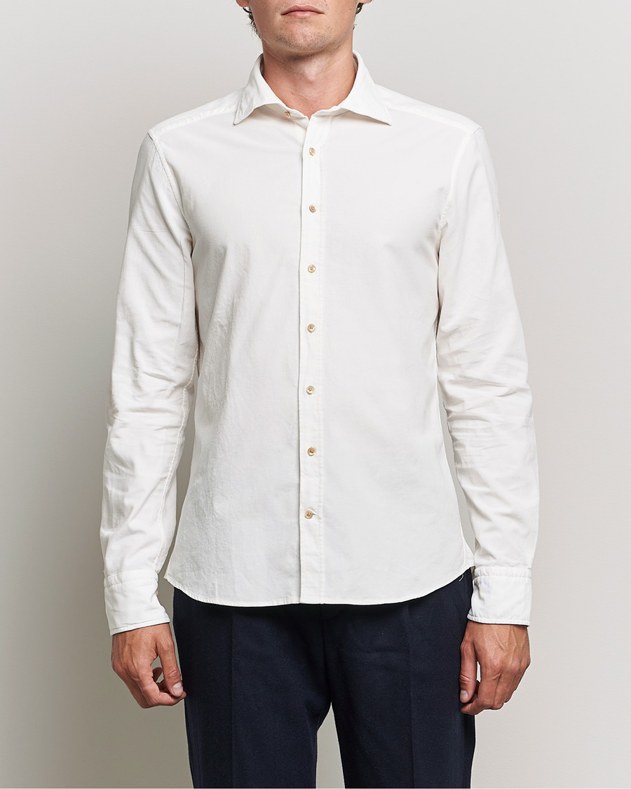 Herr | Skjortor | Stenströms | Slimline Washed Cut Away Corduroy Shirt White