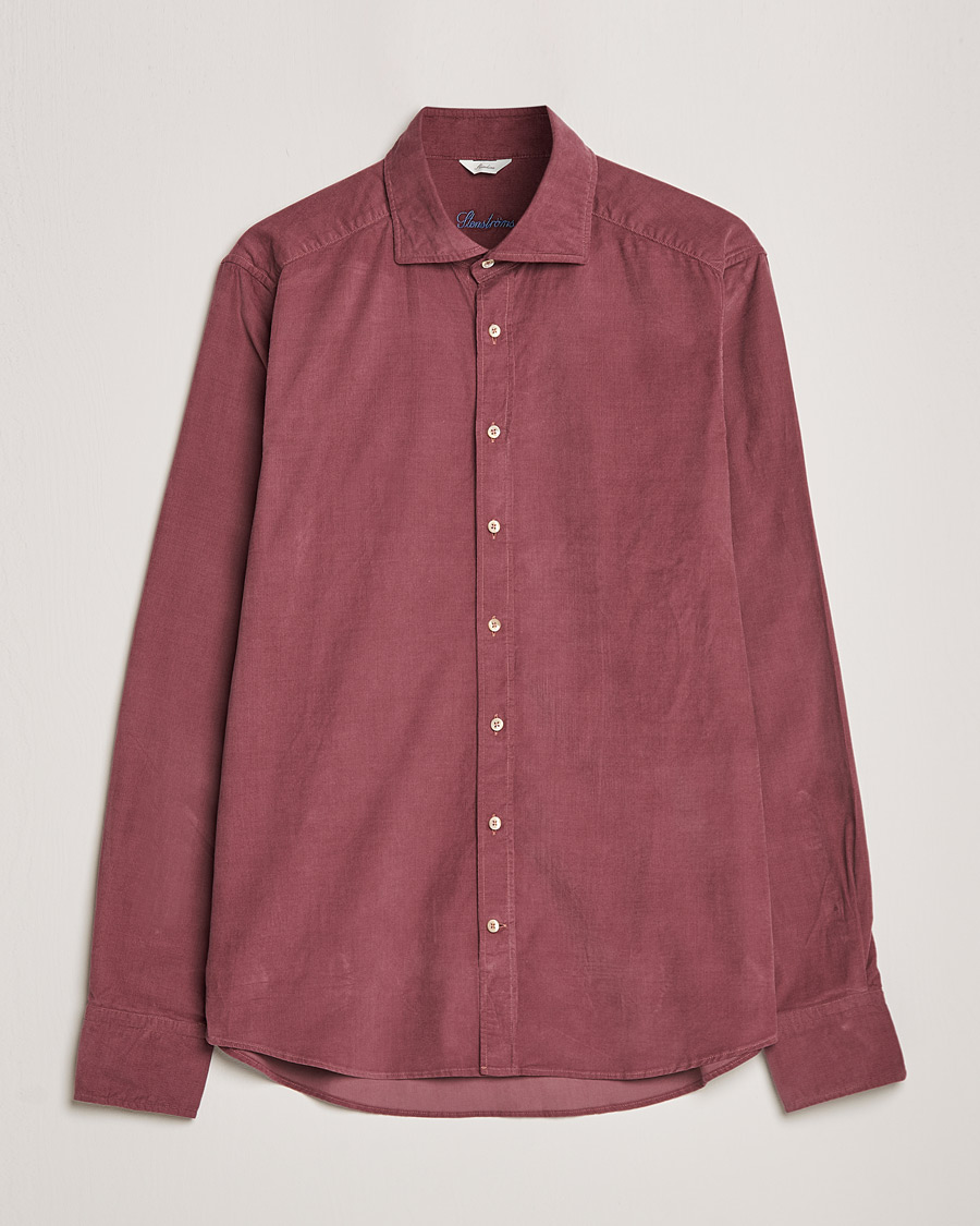 Herr | Skjortor | Stenströms | Slimline Washed Cut Away Corduroy Shirt Wine Red