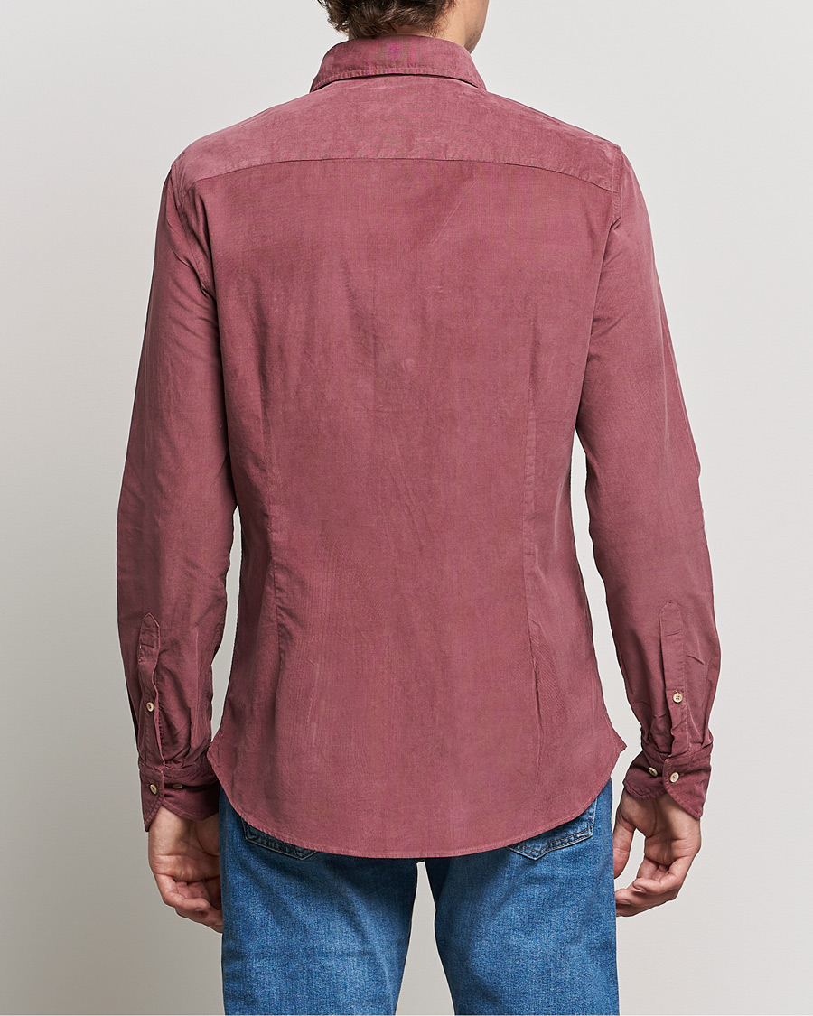Herr | Skjortor | Stenströms | Slimline Washed Cut Away Corduroy Shirt Wine Red