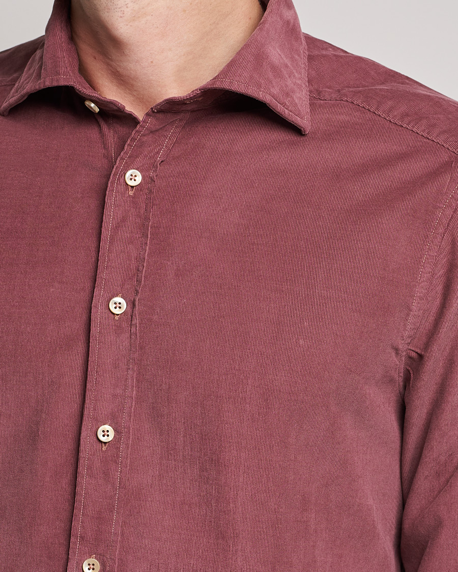 Herr | Skjortor | Stenströms | Slimline Washed Cut Away Corduroy Shirt Wine Red