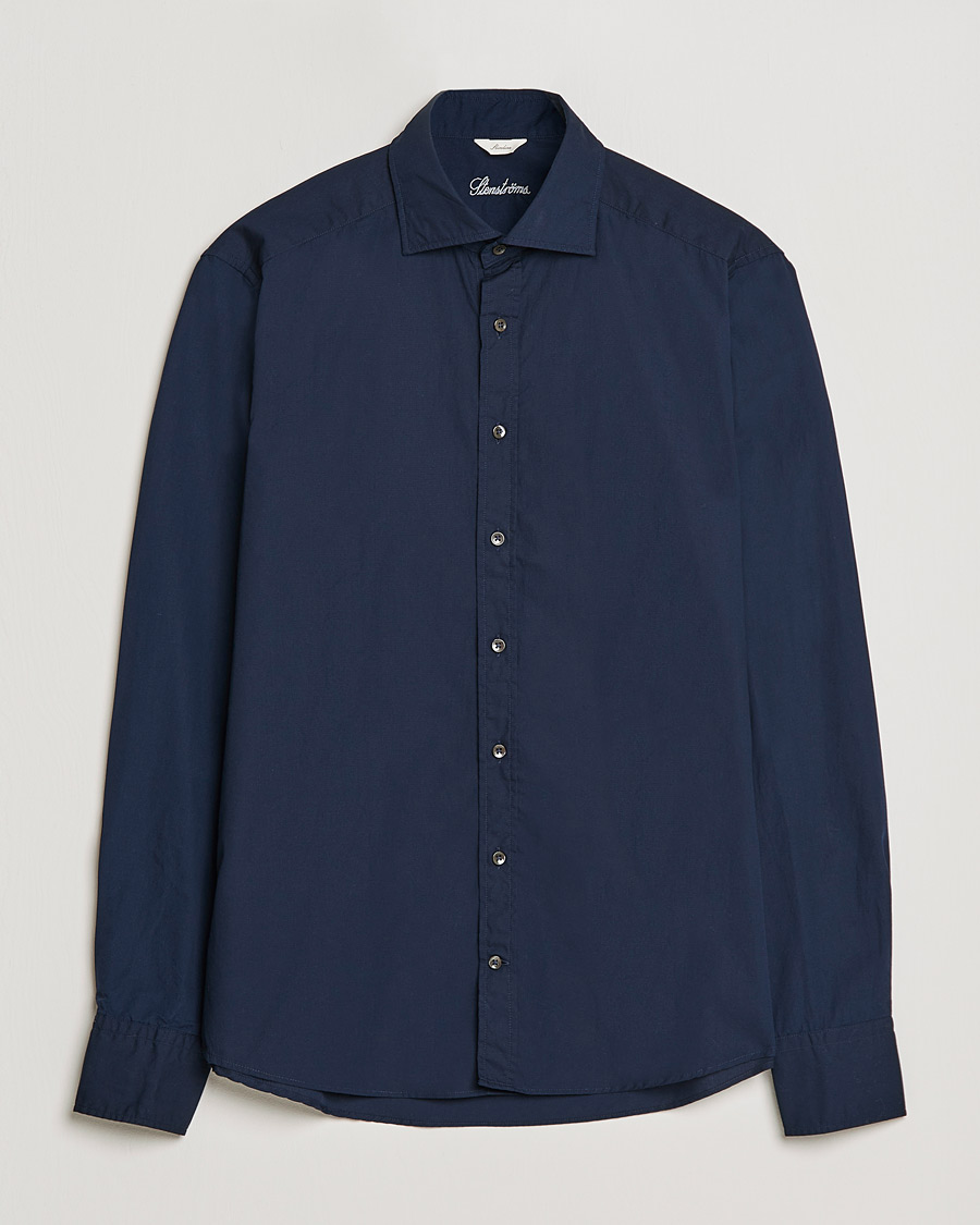 Herr | Skjortor | Stenströms | Slimline Washed Cut Away Poplin Shirt Navy