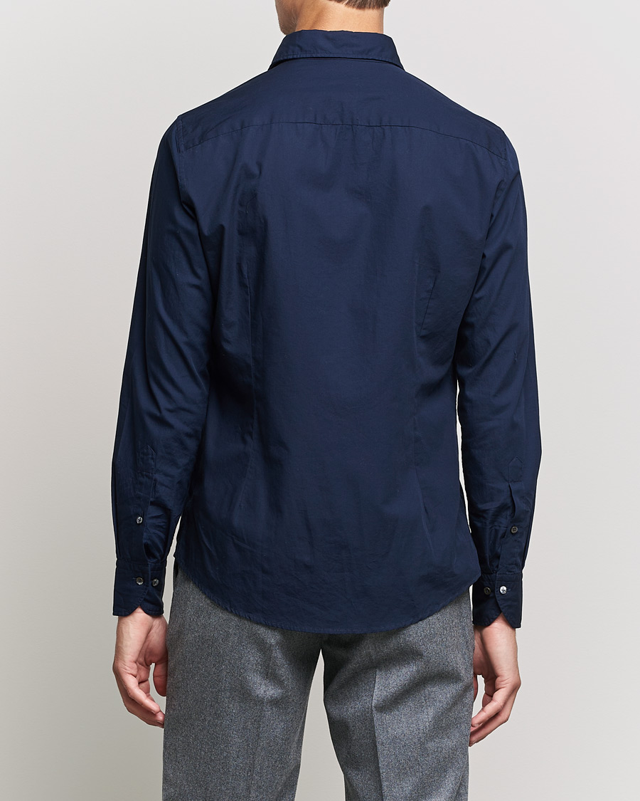 Herr | Skjortor | Stenströms | Slimline Washed Cut Away Poplin Shirt Navy