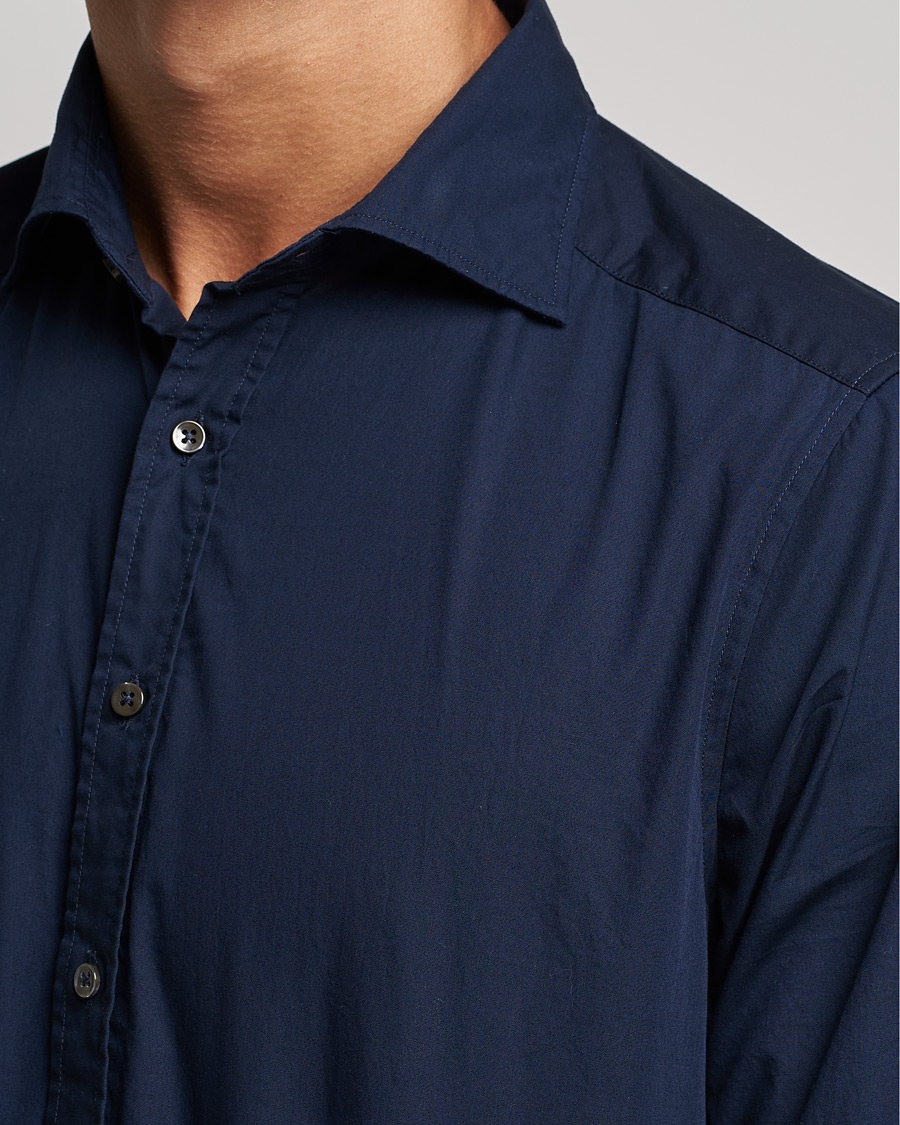 Herr | Skjortor | Stenströms | Slimline Washed Cut Away Poplin Shirt Navy
