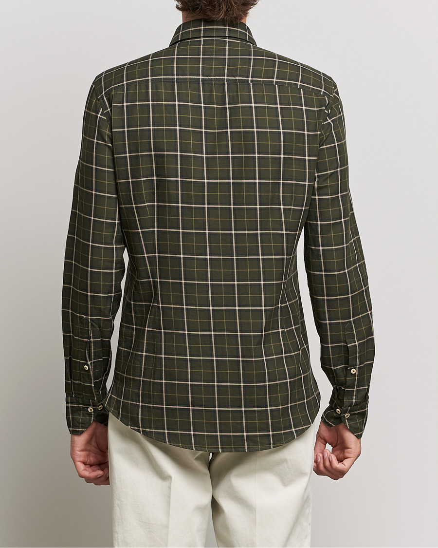Herr | Skjortor | Stenströms | Slimline Cut Away Washed Checked Shirt Dark Green