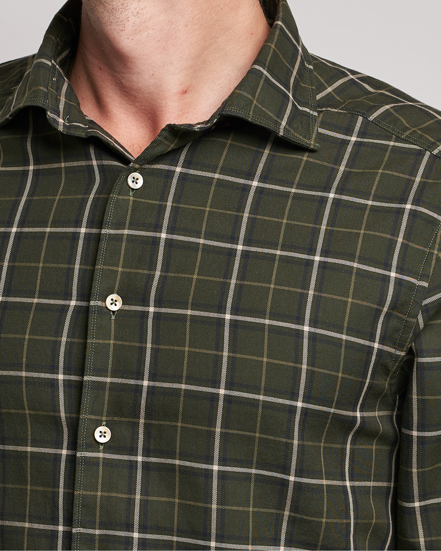 Herr | Skjortor | Stenströms | Slimline Cut Away Washed Checked Shirt Dark Green