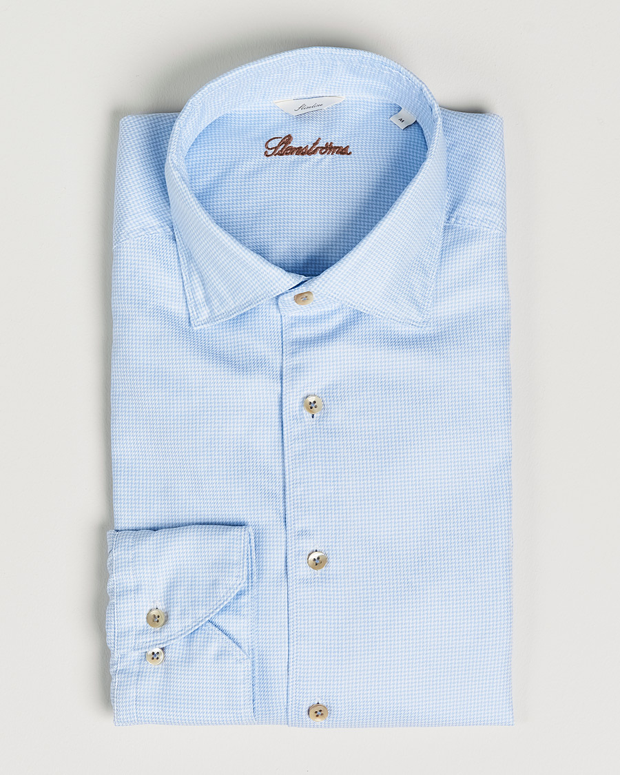 Herr | Skjortor | Stenströms | Slimline Cut Away Washed Houndstooth Shirt Light Blue