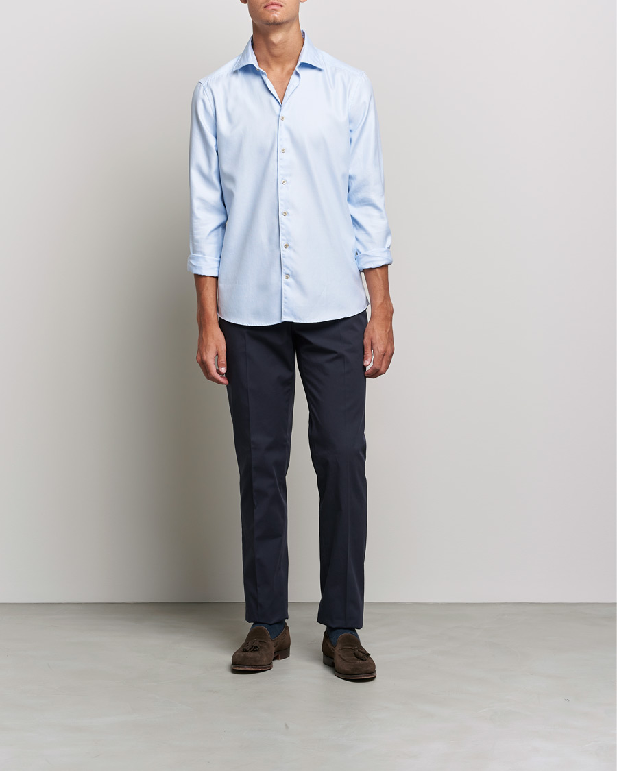 Herr | Skjortor | Stenströms | Slimline Cut Away Washed Houndstooth Shirt Light Blue