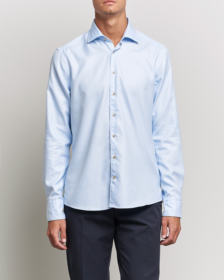 Herr | Skjortor | Stenströms | Slimline Cut Away Washed Houndstooth Shirt Light Blue