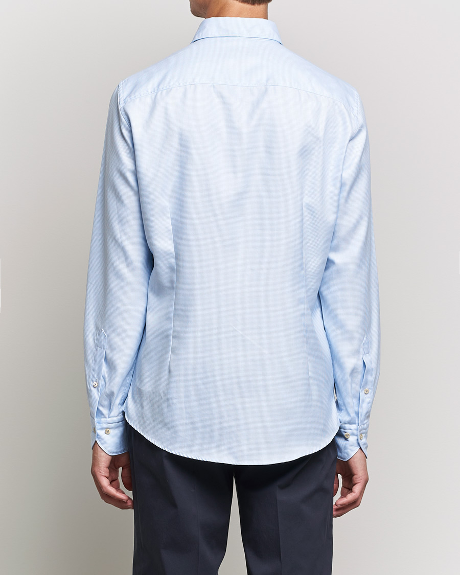 Herr | Skjortor | Stenströms | Slimline Cut Away Washed Houndstooth Shirt Light Blue