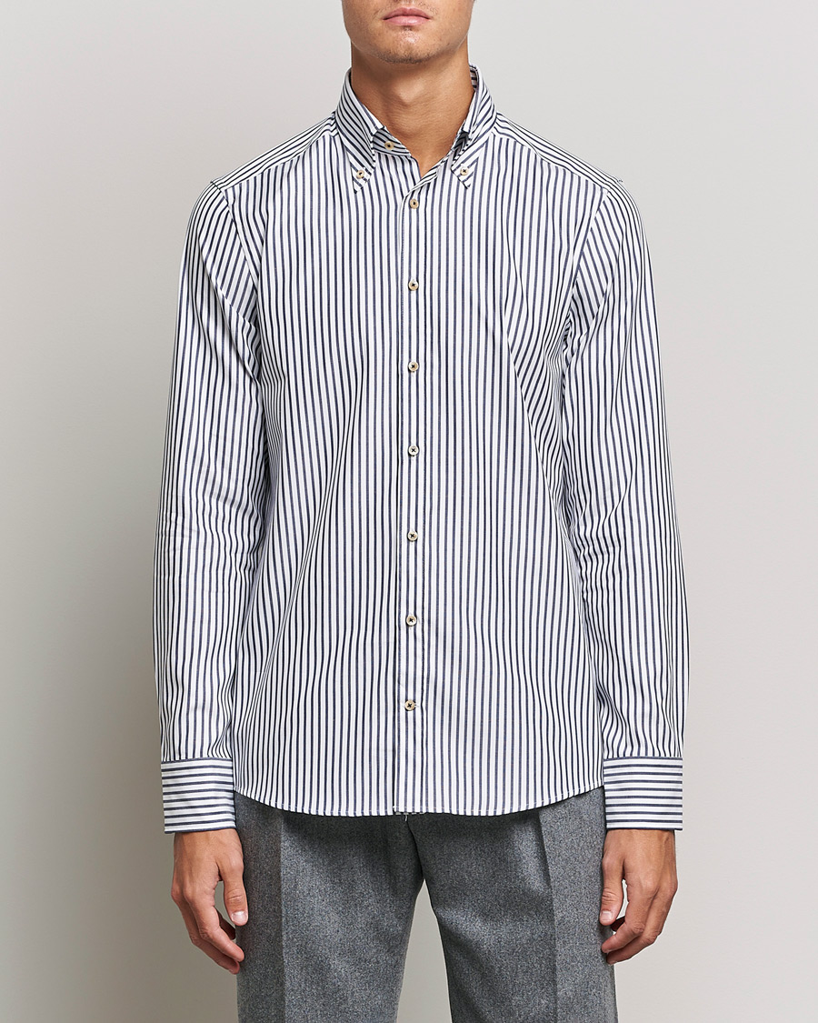Herr | Skjortor | Stenströms | Slimline Striped Pinpoint Oxford Shirt Blue