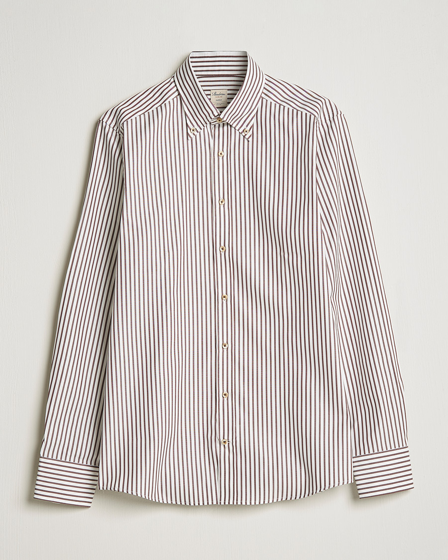 Herr | Skjortor | Stenströms | Slimline Striped Pinpoint Oxford Shirt Brown