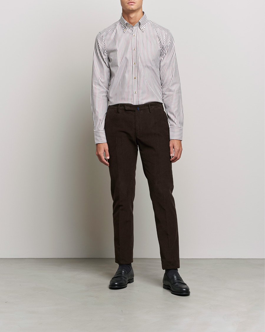 Herr | Skjortor | Stenströms | Slimline Striped Pinpoint Oxford Shirt Brown