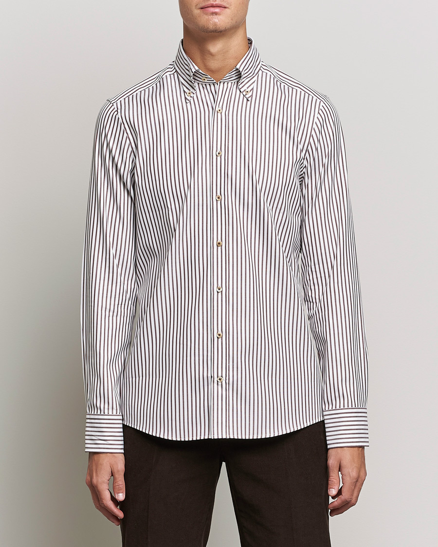 Herr | Skjortor | Stenströms | Slimline Striped Pinpoint Oxford Shirt Brown