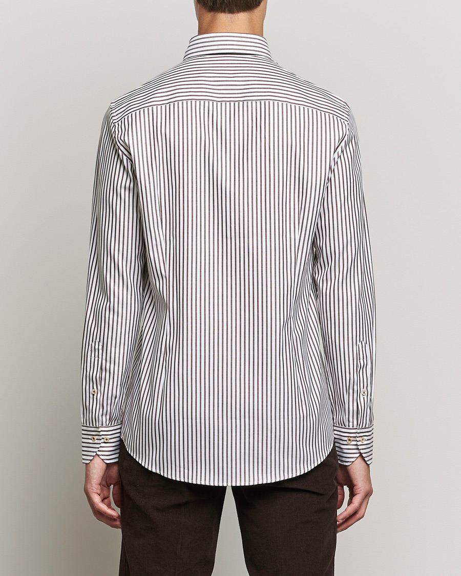 Herr | Skjortor | Stenströms | Slimline Striped Pinpoint Oxford Shirt Brown
