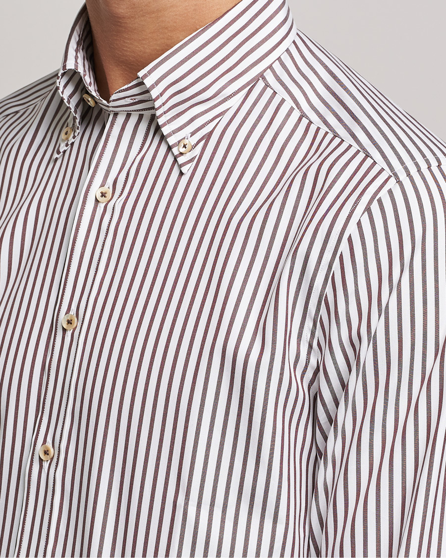 Herr | Skjortor | Stenströms | Slimline Striped Pinpoint Oxford Shirt Brown
