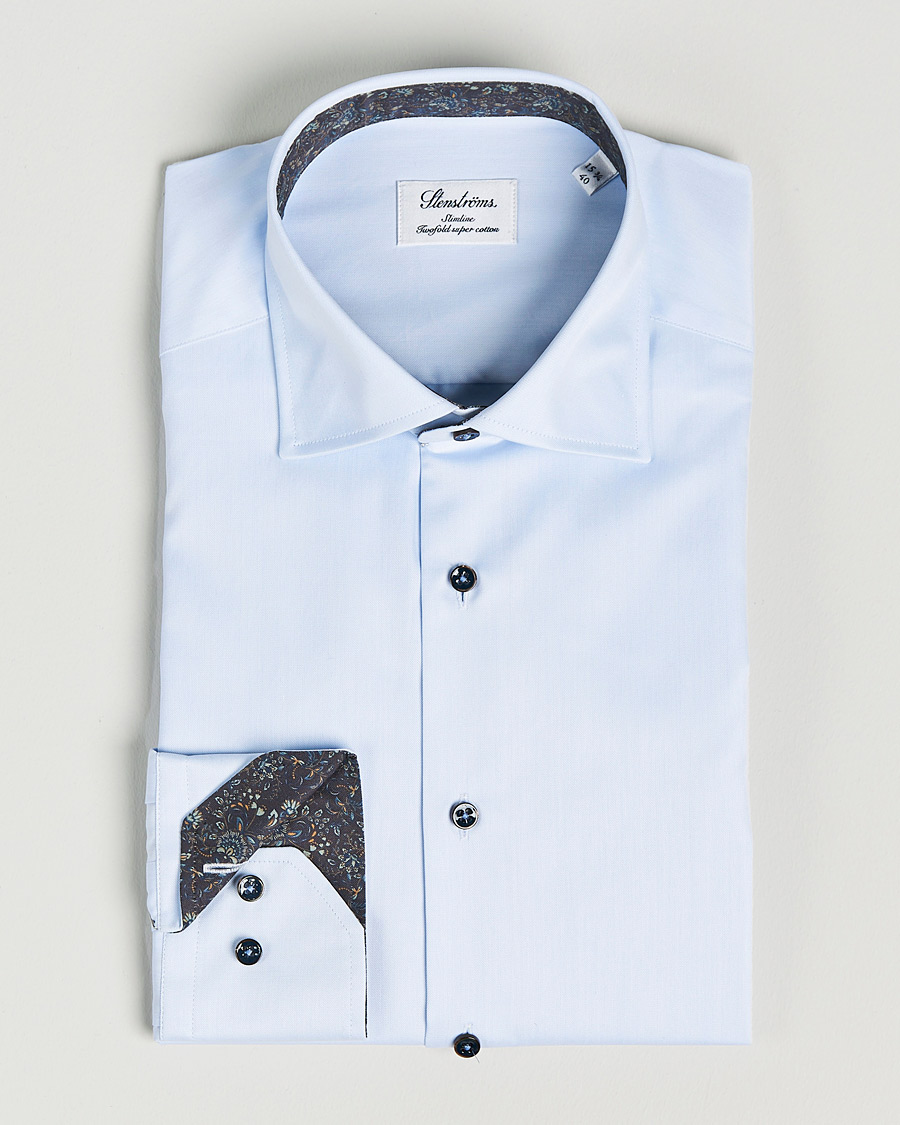 Herr | Skjortor | Stenströms | Slimline Cut Away Contrast Shirt Blue