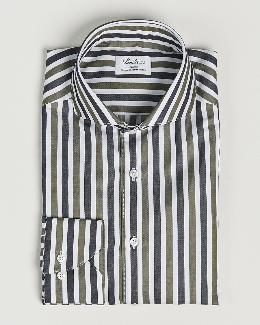 Herr | Skjortor | Stenströms | Slimline Cut Away Wide Striped Shirt Blue/Green