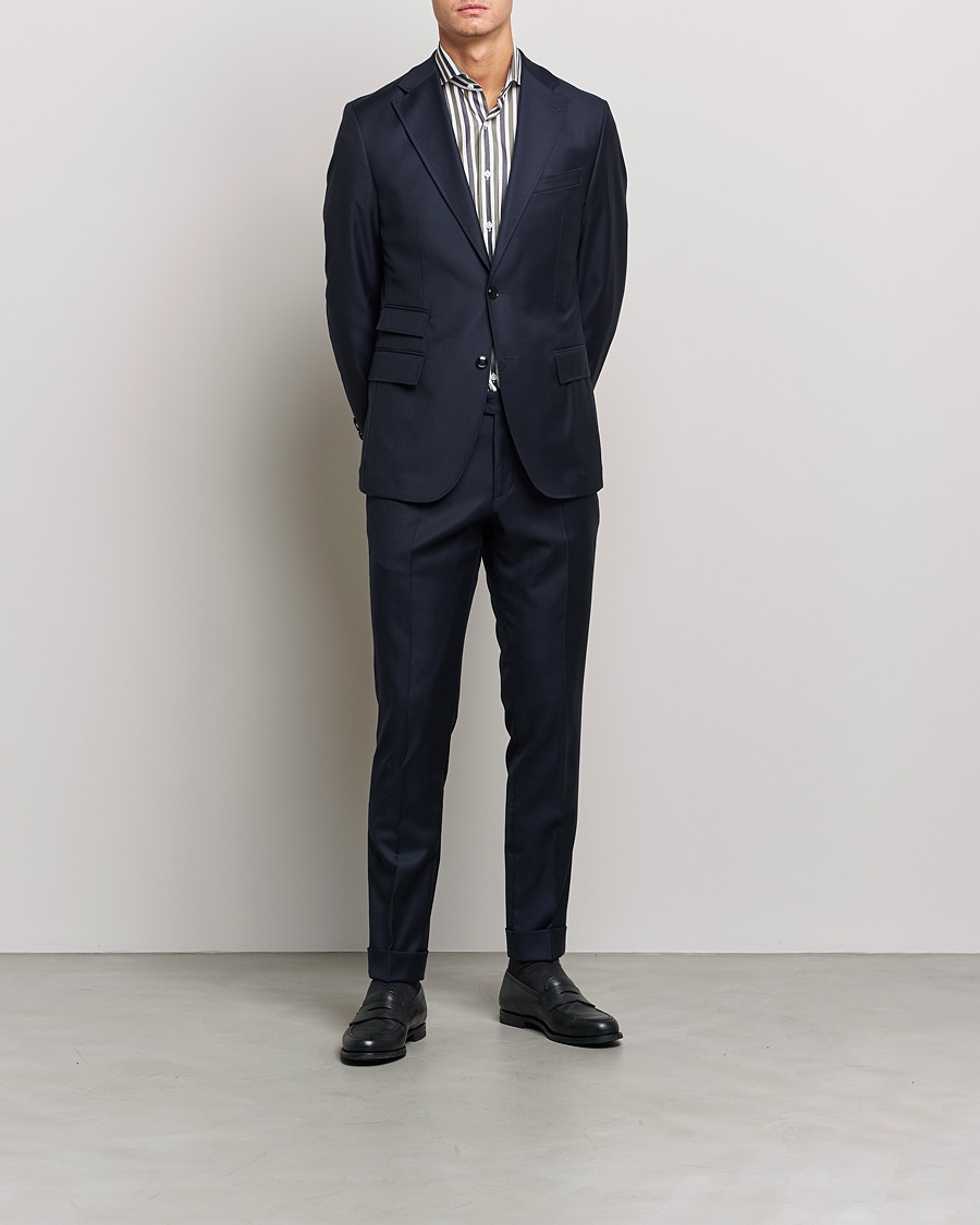 Herr | Skjortor | Stenströms | Slimline Cut Away Wide Striped Shirt Blue/Green
