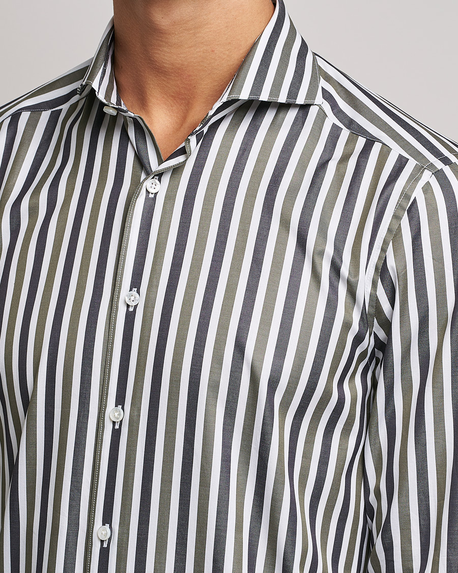 Herr | Skjortor | Stenströms | Slimline Cut Away Wide Striped Shirt Blue/Green