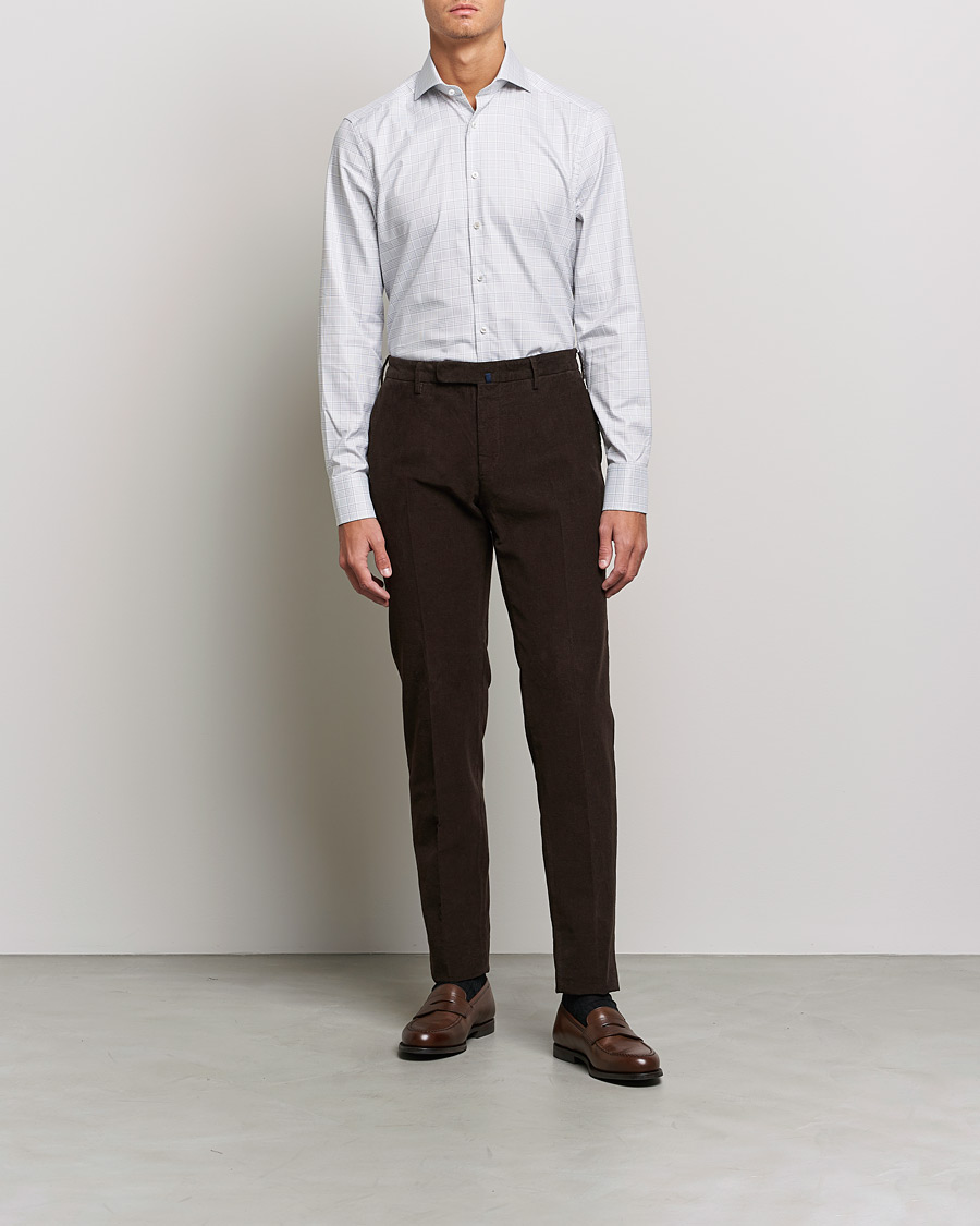 Herr | Skjortor | Stenströms | Slimline Cut Away Checked Shirt Green