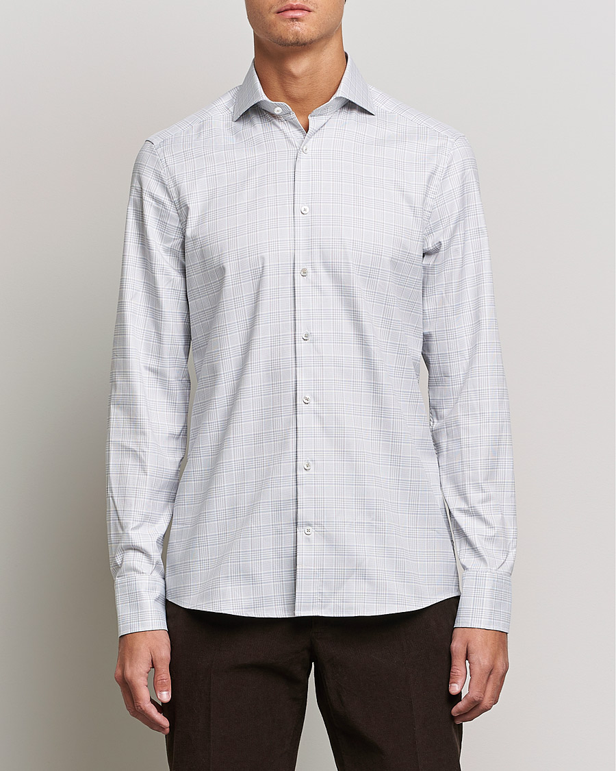 Herr | Skjortor | Stenströms | Slimline Cut Away Checked Shirt Green