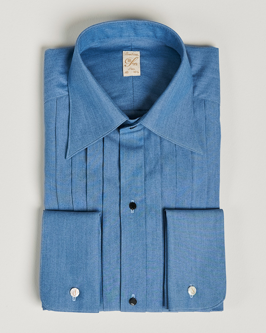 Herr | Smokingskjorta | Stenströms | 1899 Slimline Denim Tuxedo Shirt Blue